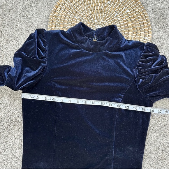 Misa Los Angles Dita Velvet Top Puffed Longsleeve Mock Neck Whimsigoth in Navy M - Picture 11 of 16
